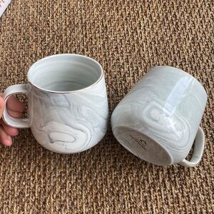 BRAND NEW 2 white marble coffee mugs